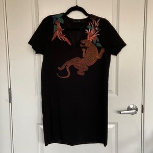 Zara Black Mini Dress with Colorful Embroidery